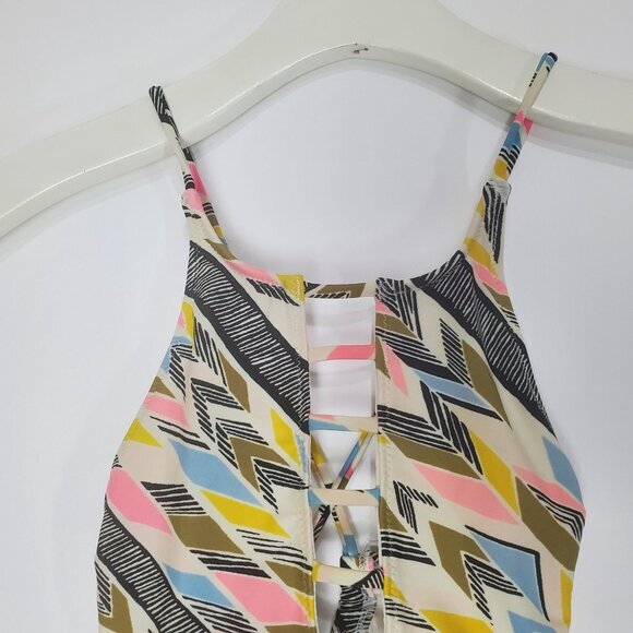 VOLCOM Womens Bikini Top XSmall Halter Tribal Geometric No Padding Peek A Boo - Picture 4 of 6